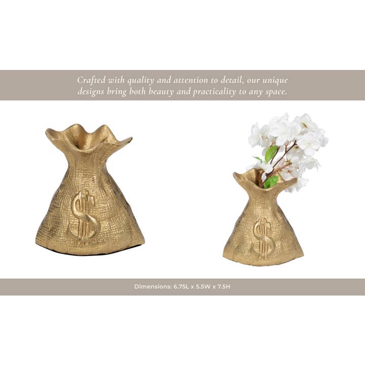 Sagebrook Home - Wholesale Decorative Figurine - Figurine - Gold Metal Modern Textured Money Bag, 7 in.13