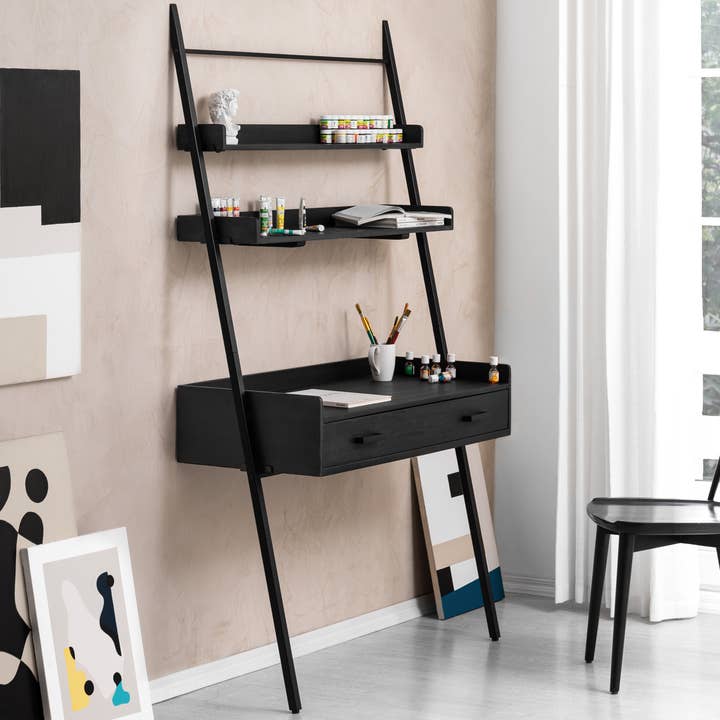 Champier Solid Wood & Iron Ladder Desk with Shelves for wholesale by MH London