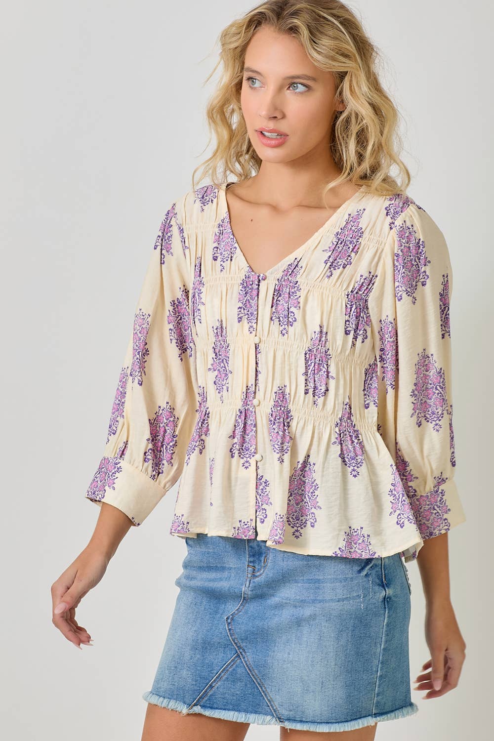 Ivory 61109 Puff Sleeve Smocked Blouse for wholesale on Faire6