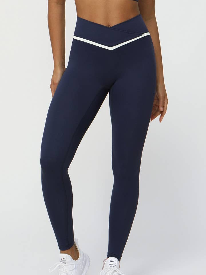 CWBLP1231_PANTALON DE SPORT À TAILLE EN V, COULEUR CONTRASTANTE, 90 % pour la vente par NINEXIS