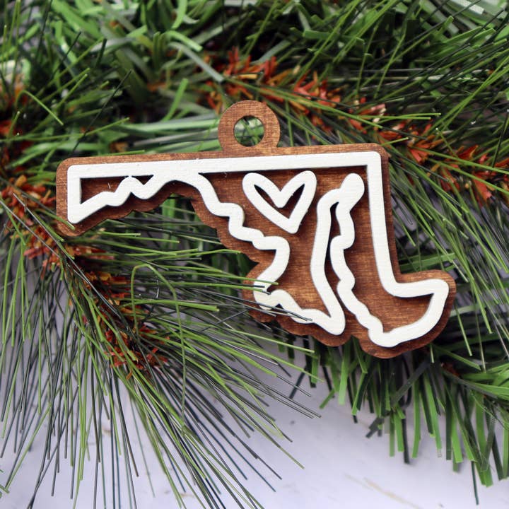 Maryland Layered Wood Christmas Ornament for wholesale by The Trendy Traveler