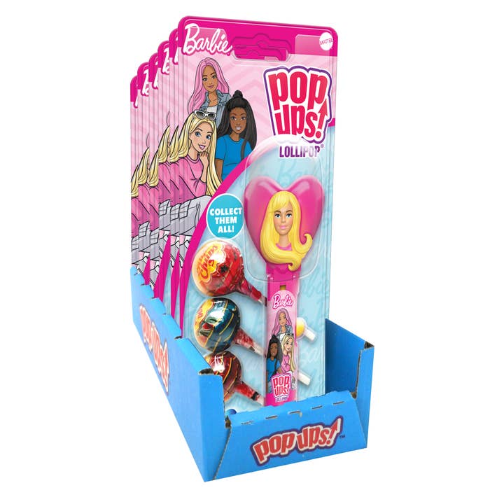 Pop-Ups Lollipop - Barbie, 6ct Display for wholesale by Grandpa Joe's Candy Shop