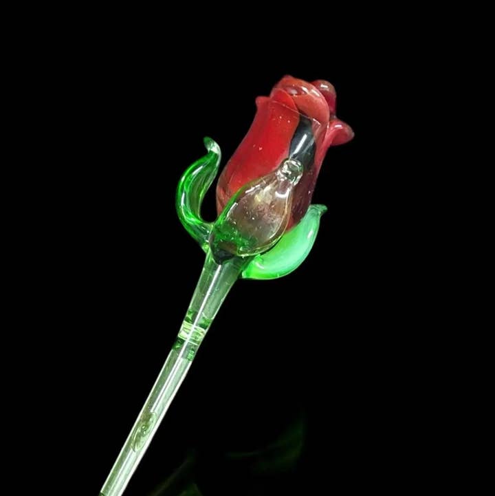 Glass by Iness - Wholesale Artificial Flowers - Red Glass Rose - Handcrafted Short Stem Flower0