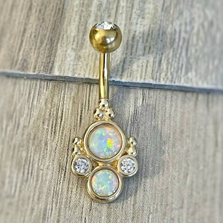 Gold Opal Belly Button Piercing (14G | 10mm | Surgical Steel | Rose Gold, Silver or Gold) for wholesale by Elara Body Jewelry