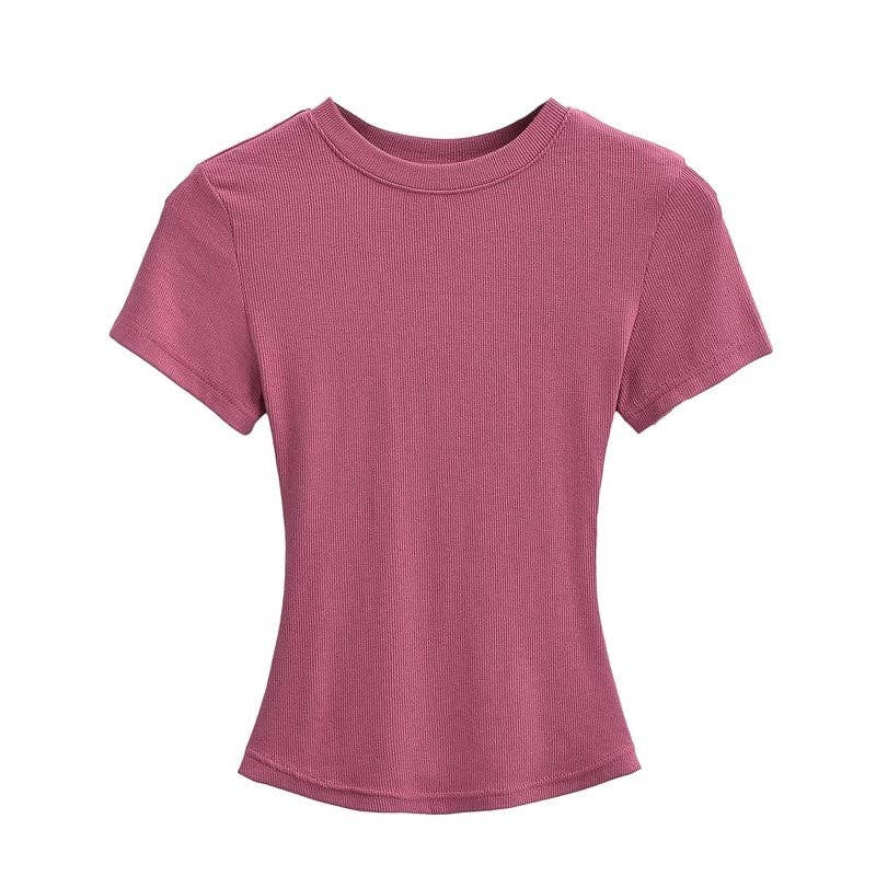UZ Wholesale Store - Wholesale T-Shirt - Women's - Plain Color Threaded Round Neck Short Sleeve T-Shirt3