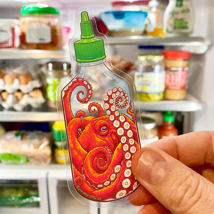 Ryan McCulloch Art - Wholesale Sticker - CLEAR STICKER: Srirachapus (Sriracha Octopus)