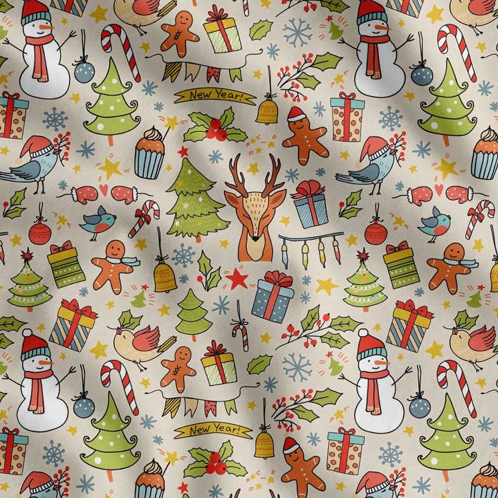 Soimoi Cotton Pink Fabric - by The Yard Gift Box, Snowman & Tree Christmas Bliss Material - Whimsical and Charming Patterns for Festive Decor Printed Fabric for wholesale by Fabriculture INC