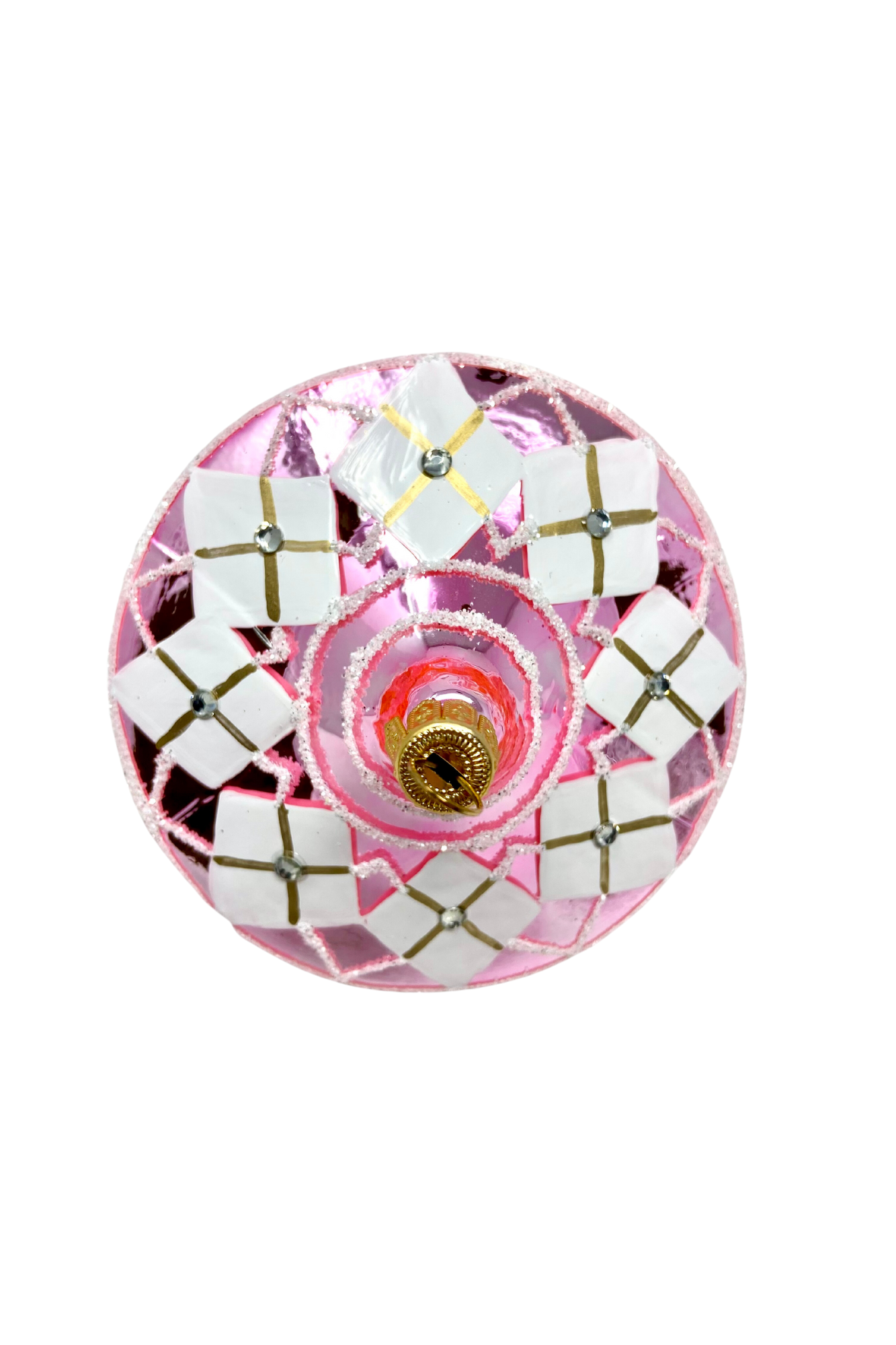 Kenzies of London – Ornamento por atacado – Ornamento de Natal Refletor Rosa Harlequin Polish Glass1