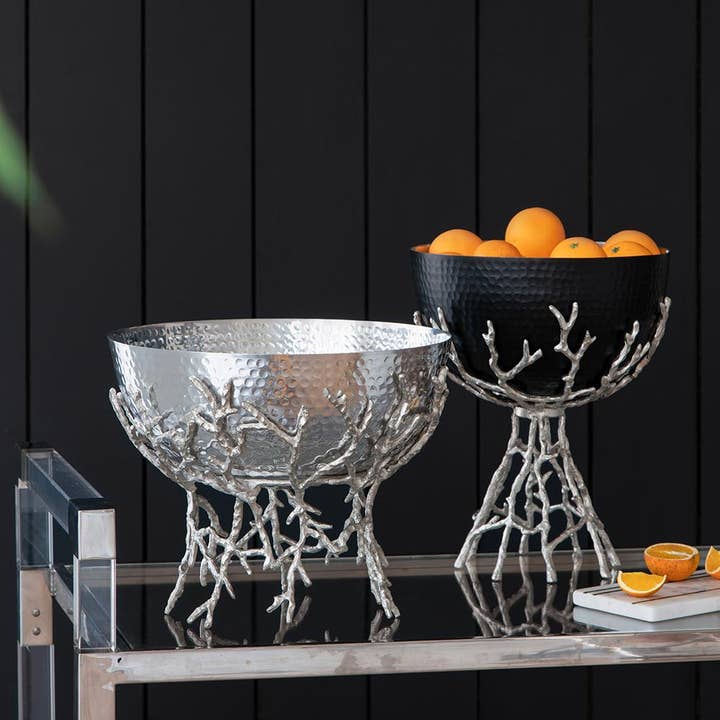 A&B Home Group Inc. - Wholesale Decorative Plate/Dish/Bowl - 14x14x11" Silver Decorative Aluminum Bowl with Twig Stand4