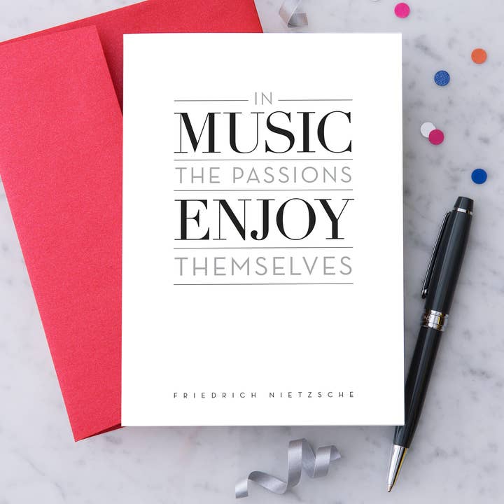 "In Music the Passions Enjoy Themselves" Greeting Card for wholesale by Design With Heart