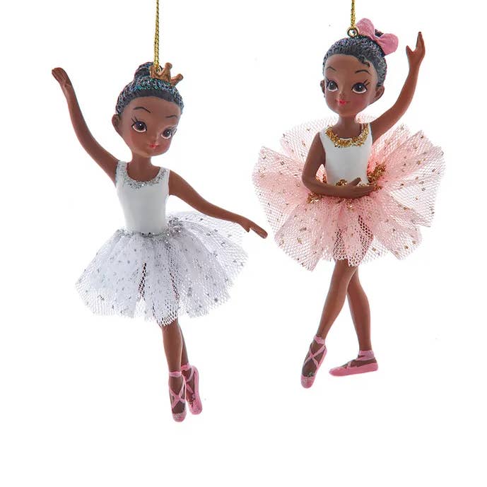 Ornement de ballerine noire en résine de 4,9" - 2 assortis pour la vente par Kurt S. Adler, Inc.