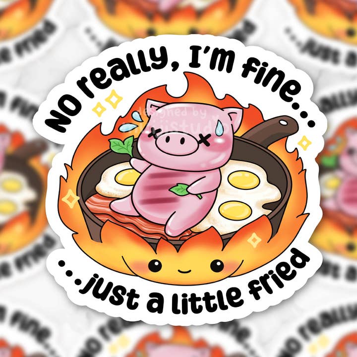 Overworked Fried Piggy Sticker, Mental Health sticker for wholesale by Muijistudio
