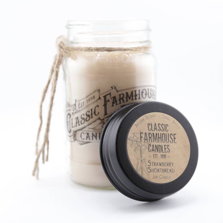 Classic Farmhouse Candles - Vente Bougie en bocal - Bougie en pot Mason Sablés aux fraises 14 oz0