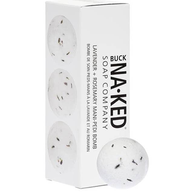 Lavender + Rosemary Mani/Pedi Bomb for wholesale by Buck Naked Soap Company