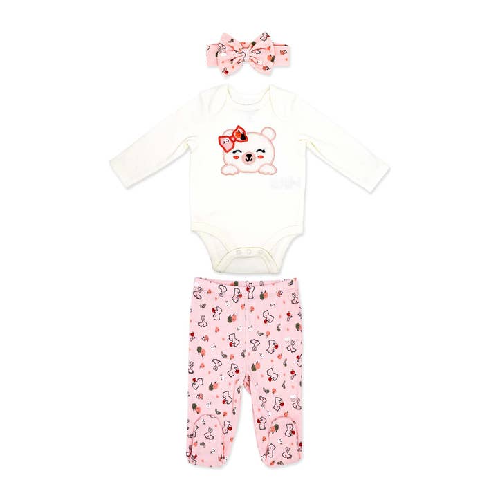 Girls 3 Piece Footed Set-Cute Bear for wholesale by Rose Textiles