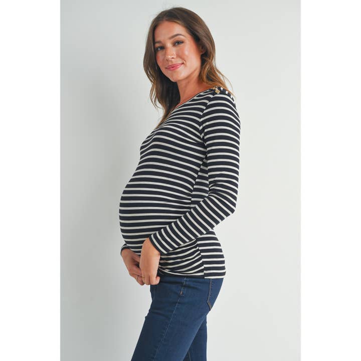 Hello Miz – wholesale Top – Maternity – Striped Long Sleeve Maternity Knit Top
