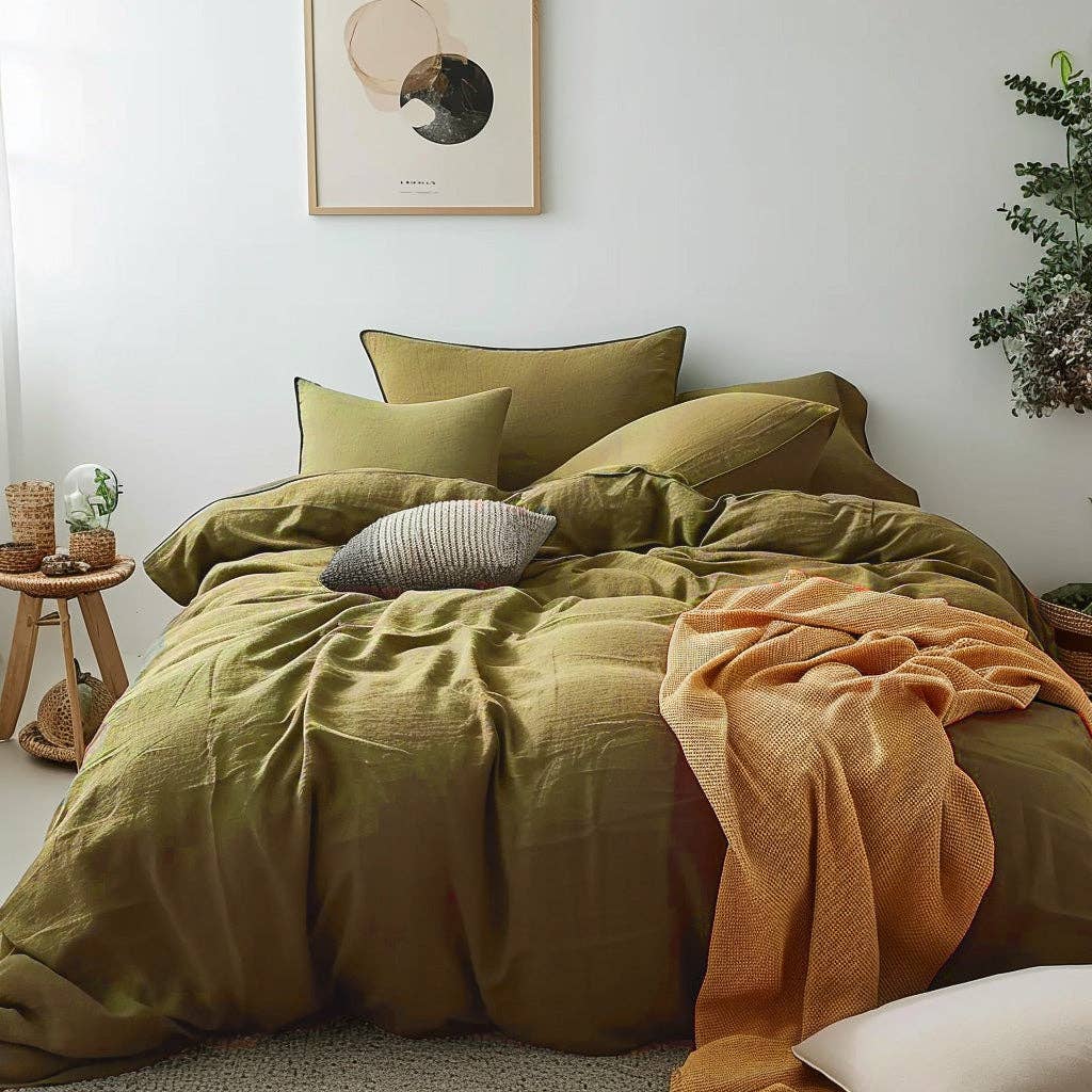 Q VITA - Wholesale Duvet Cover - French Linen Duvet Cover (3PCS) - Olive Green3