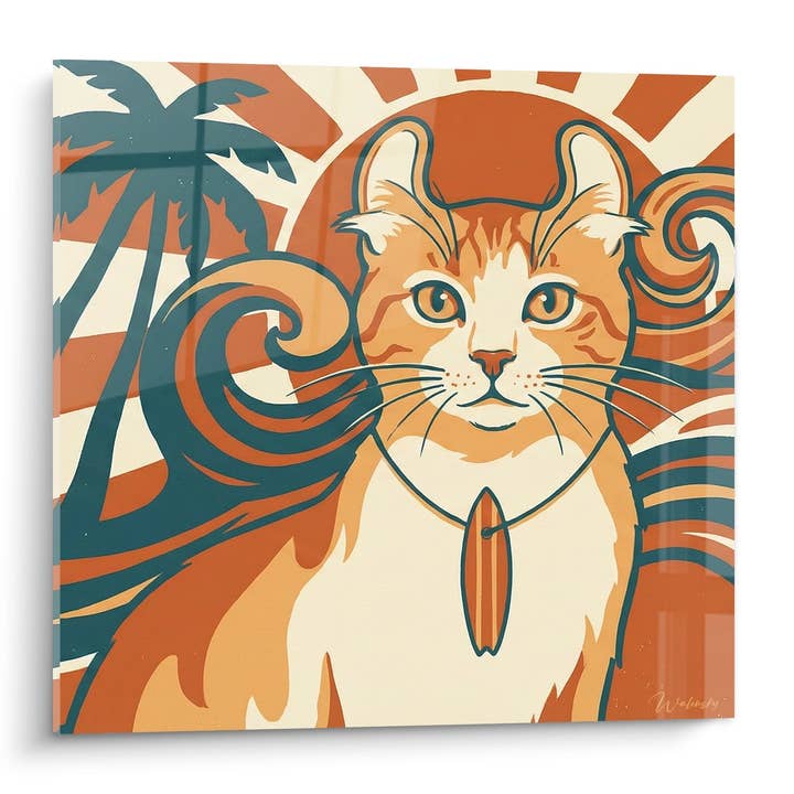 Tabella Chat American Curl Stile Surf Vintage - Surfista Tropicale - Edizione gatto American Curl per la vendita all'ingrosso da parte di Walensky