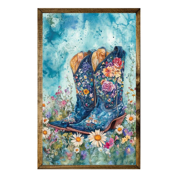 STAMPA MURALE STIVALI DA COWBOY FLOREALI TIMBERLAND FRAME per la vendita all'ingrosso da parte di Jarmz Designs