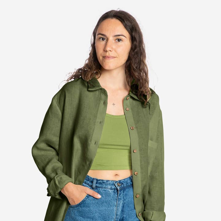 Blusa de lino color oliva para venta al por mayor de Matona