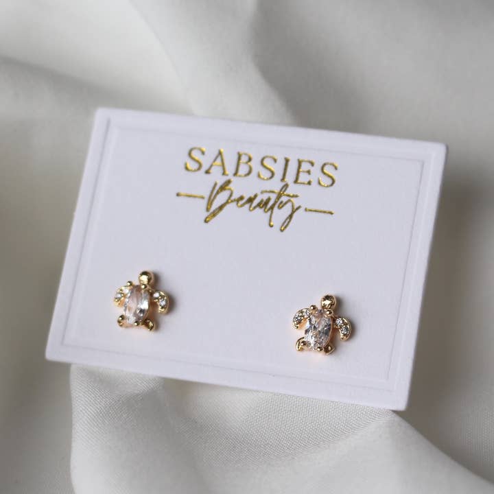 Crystal Turtle Stud | 18k Gold Plated for wholesale by Sabsies Beauty