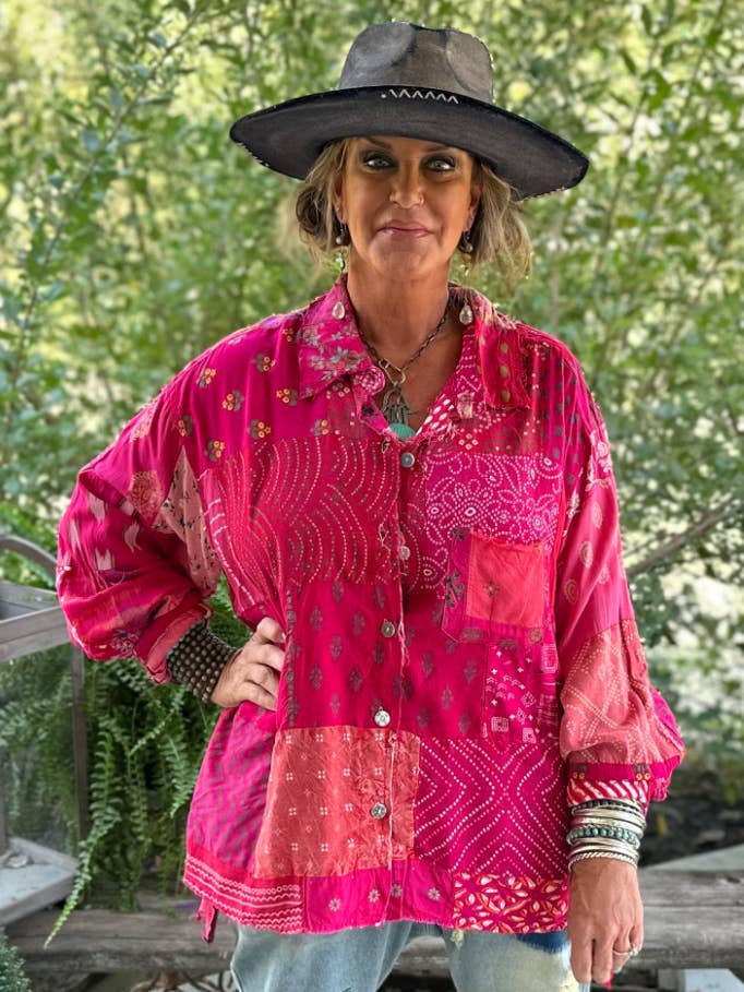 Patchwork Sunrise Top - Magenta JG-150 for wholesale by Jaded Gypsy