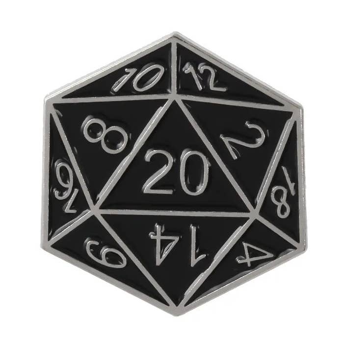D20 Negro y Plateado | 1 Ud. Pin de Esmalte D&D para venta al por mayor de DnD Emporium Co