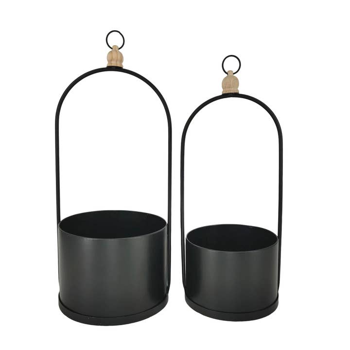 VIP Metal Black Hanging Finial Bucket Planter Set 2 for wholesale by VIP Home & Garden