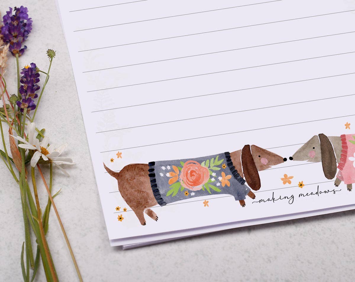 Making Meadows Ltd - Wholesale Letterhead - A5 writing paper with cute sausage dogs | Letter Set1