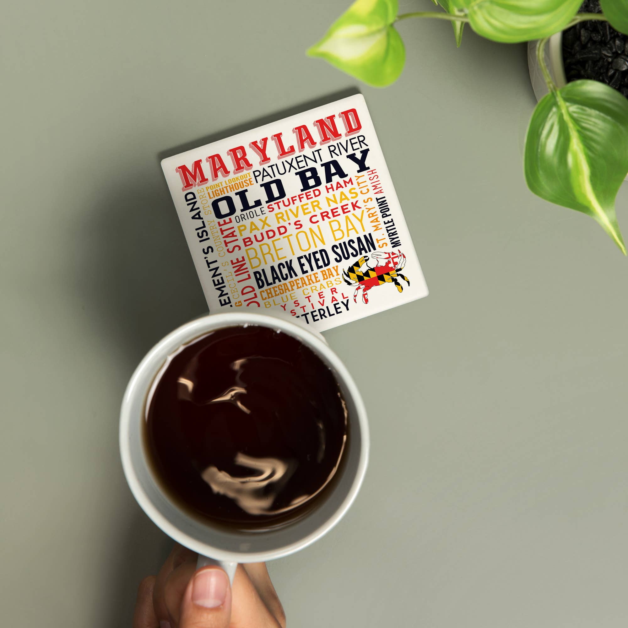 Lantern Press - Wholesale Coasters - CERAMIC COASTER Maryland, Typography & Crab1