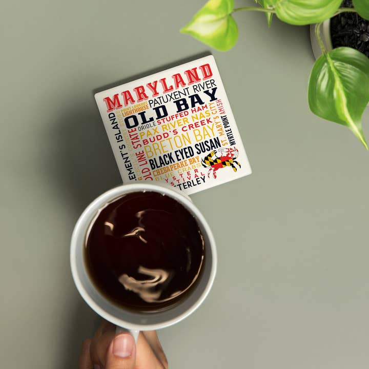 Lantern Press - Wholesale Coasters - CERAMIC COASTER Maryland, Typography & Crab1