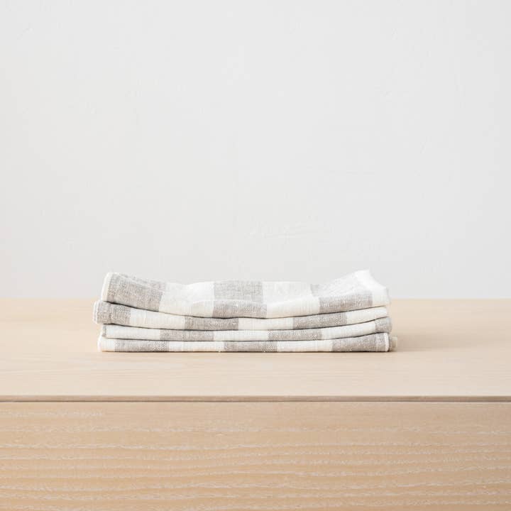 LinenMe - Wholesale Dinner & Cloth Napkin - Linen Napkin Off White Blue Philippe, Striped Washed Linen