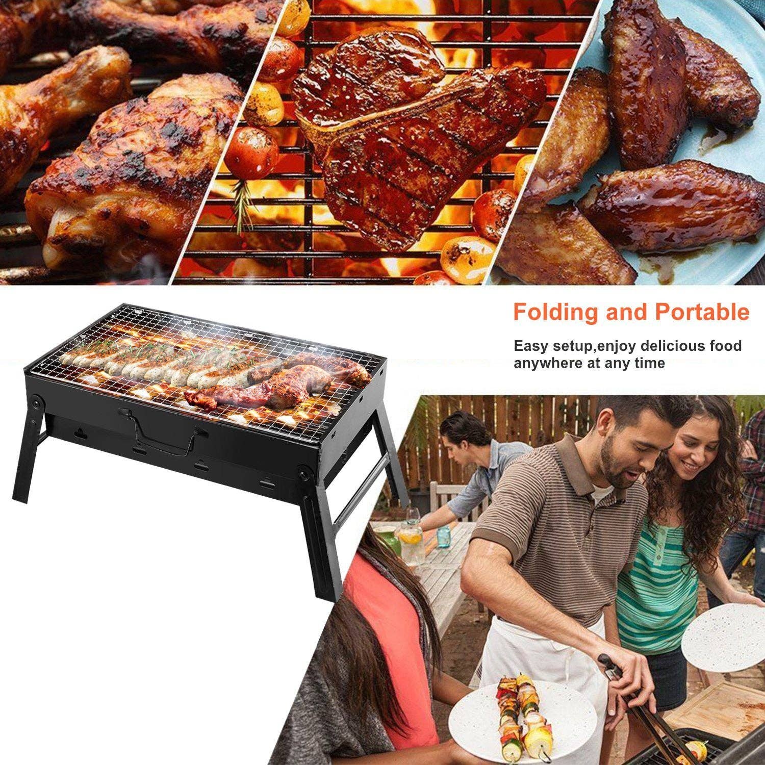 Black Foldable Portable BBQ Charcoal Grill Grill Lightweight Smoker Grill for Camping Picnics Garden Grilling for wholesale on Faire6