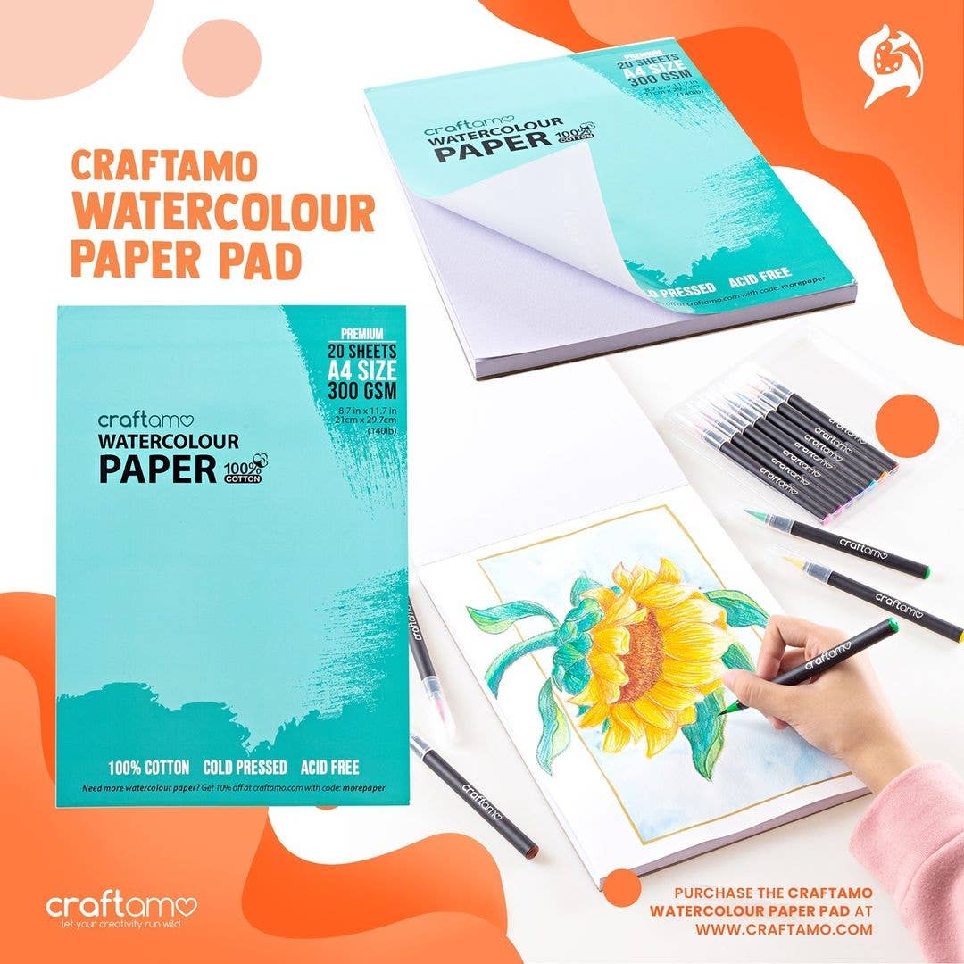 Craftamo - Wholesale Painting paper - Watercolor Paper (Premium 100% Cotton, 300GSM, Cold Pressed)1