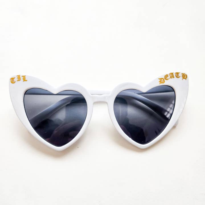 Lovesick Rebel - Wholesale Sunglasses – Women's - Til Death White Heart Sunglasses Gold Font