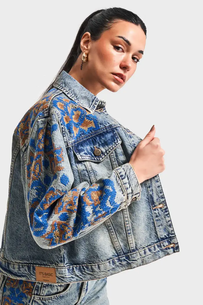 DesignofBoho - Wholesale Denim Jacket - Women's - Women's Embroidered 100% Cotton Denim Jacket with Embroidery1