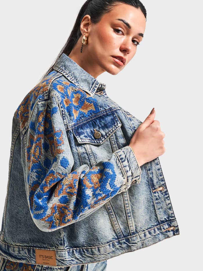 DesignofBoho - Wholesale Denim Jacket - Women's - Women's Embroidered 100% Cotton Denim Jacket with Embroidery1