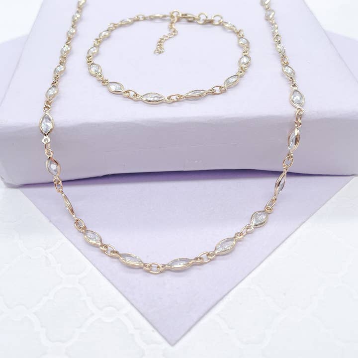 18k GF Oval Diamond Cut Bridal Jewelry Set for wholesale by Milie