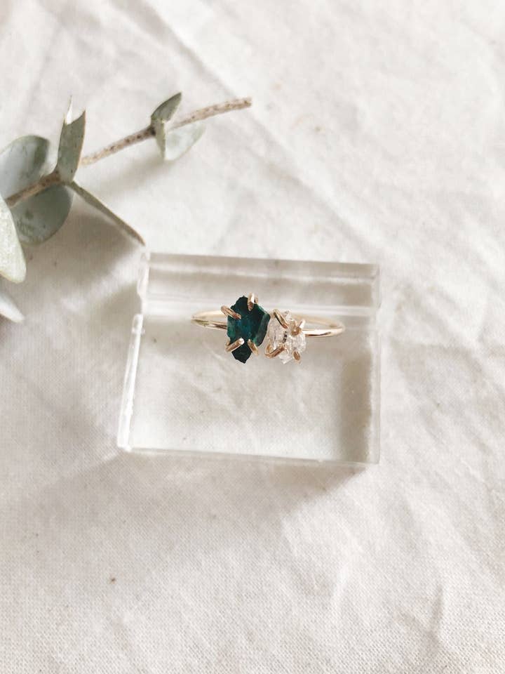 Herkimer Diamond and Chrysocolla Ring for wholesale by Milk Moon