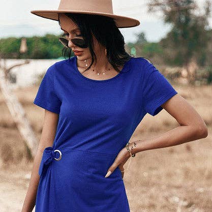 Round Neck Solid Tie Side Fit Short Dress for wholesale by Supreme Fashion