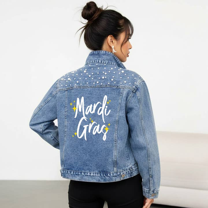 Pearl Denim Jacket – Mardi Gras Design for wholesale by GiftsbyPR