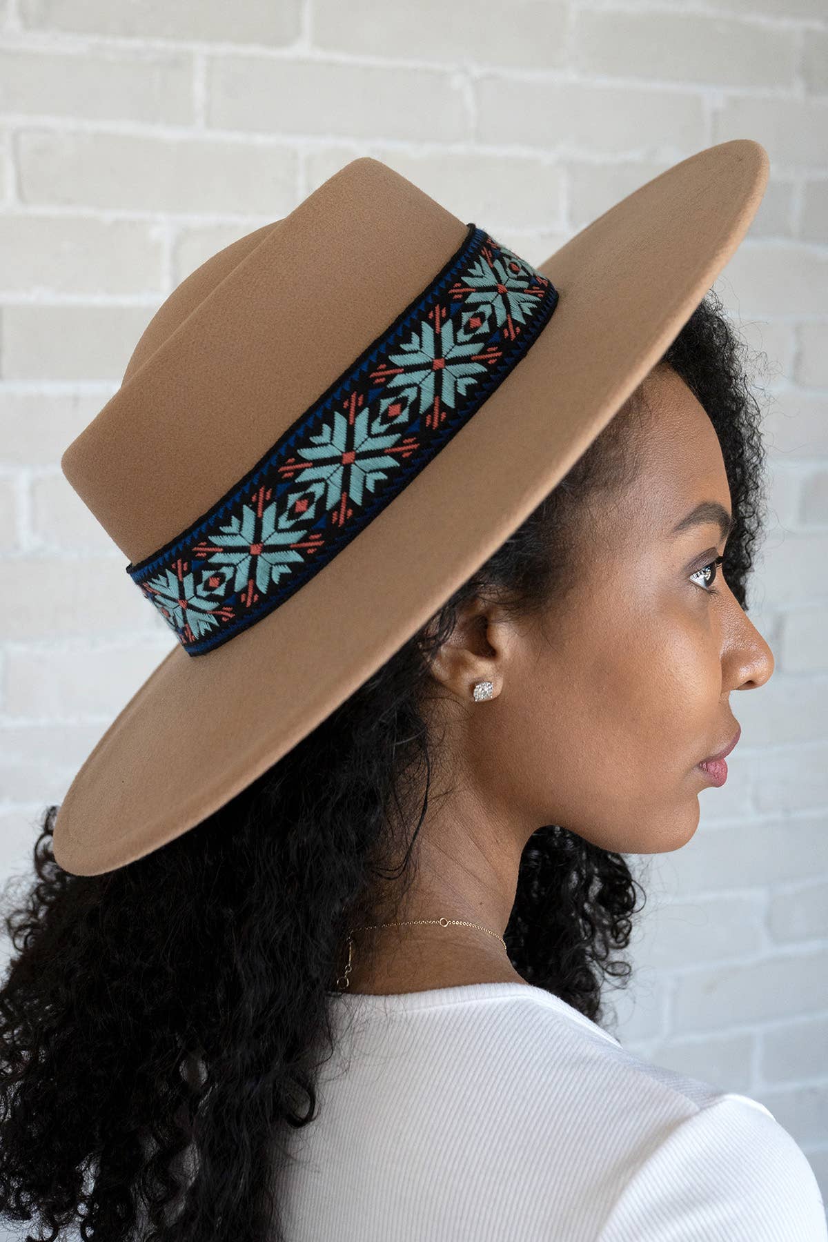 Jen & Co. - Wholesale Fedora - Women's - HAT2191 Mirta Aztec Trim Wide Brim Fedora1