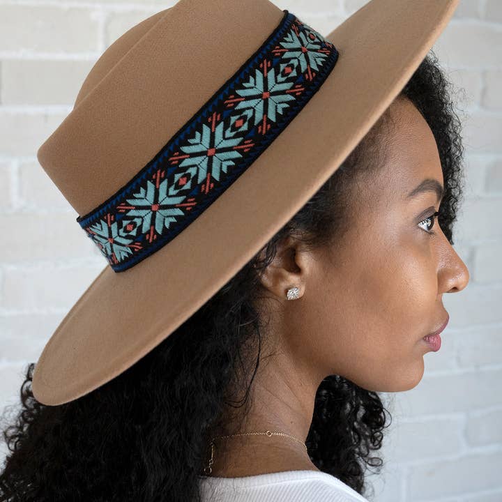 Jen & Co. - Wholesale Fedora - Women's - HAT2191 Mirta Aztec Trim Wide Brim Fedora1