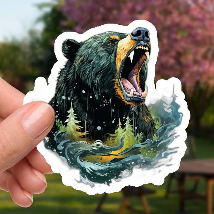 Smartstead Homestead - Wholesale Sticker - River Fishing Bear 2" Waterproof Vinyl Sticker0
