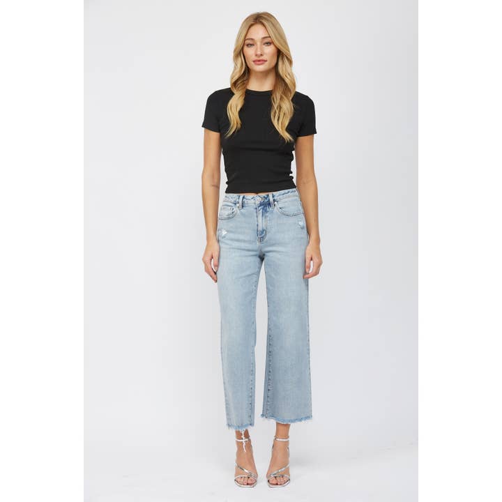 ELECTRIC BLUE HIGH RISE ANKLE WIDE LEG for wholesale on Faire