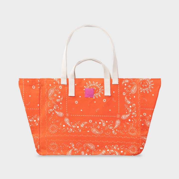 Borsa Shopper In 100% Cotone Bio - Stampa Bandana, Arancione per la vendita all'ingrosso da parte di BILLYBELT