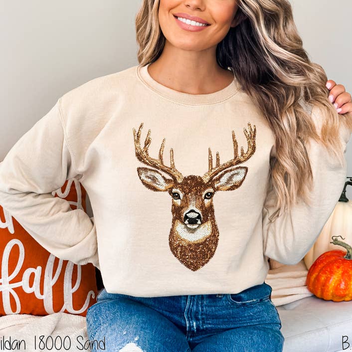 Bama Screens - Wholesale Screen Printed T-Shirt - Women's - Deer Hunting Faux Rhinestone #BS84082