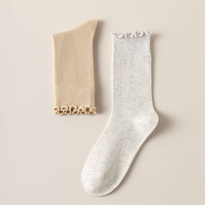 ACCITY - Wholesale Socks - Women's - Vertical Stripes Thin Solid Ruffle Crew Socks_CWMS0948