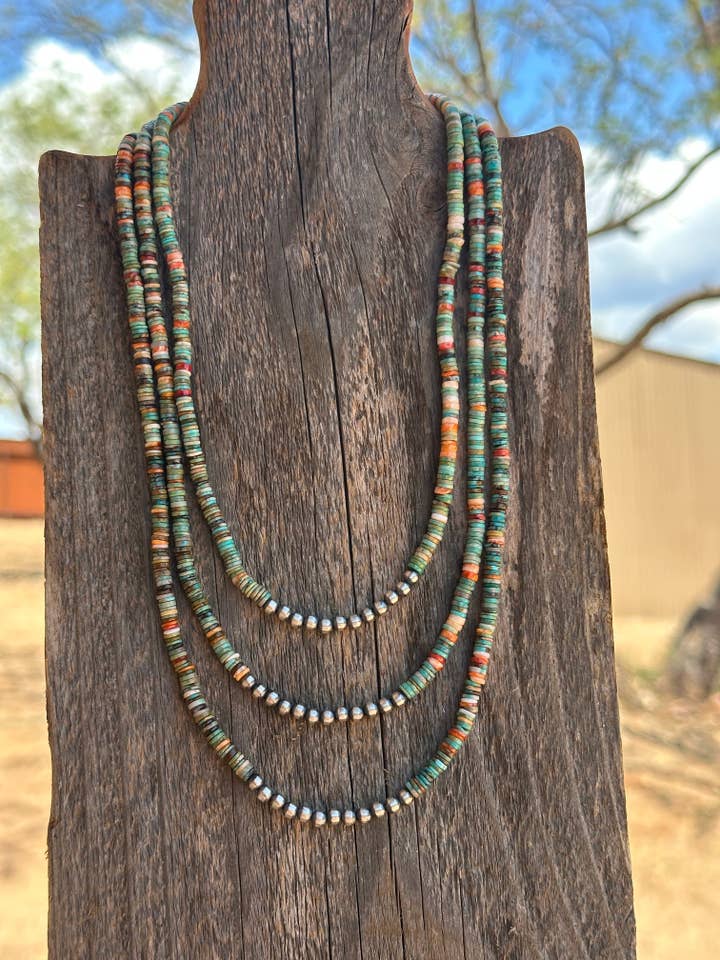 Navajo Kingman Turkis & Spiny Sterling Sølv 5mm Perlekæde for engroshandel hos Nizhonitradersllc