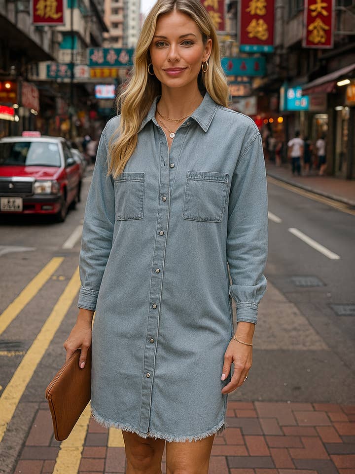 2159 Stonewashed Light Gray Denim Dress for wholesale by LTX Sportswear